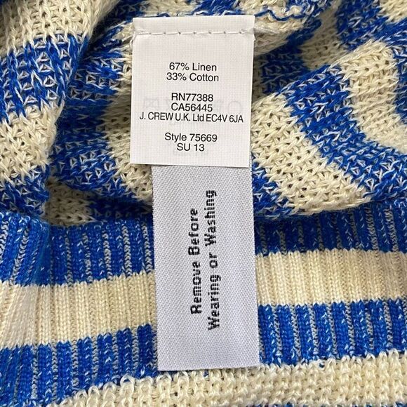 J.crew women’s heather stripe sweater blue off white linen blend new - Picture 4 of 11